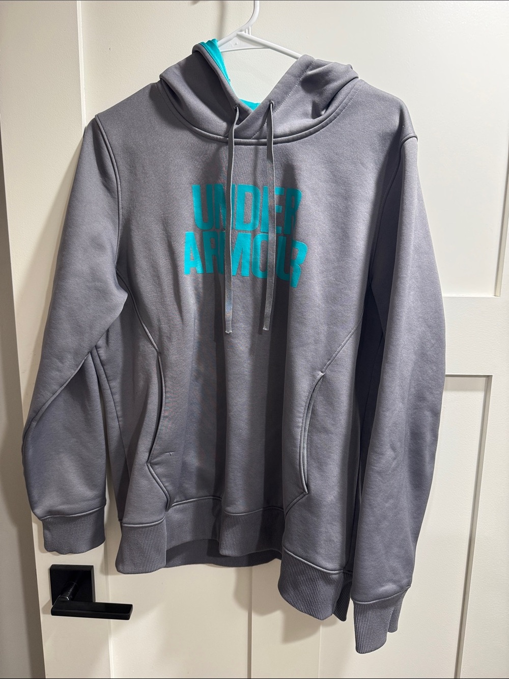 Under Armour Men’s Gray Pullover Hoodie with Teal Logo